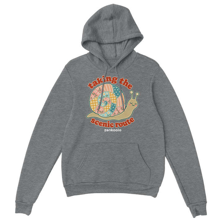 Taking the Scenic Route Snail feel-good hoodie in sport grey, Zen Koala Australia