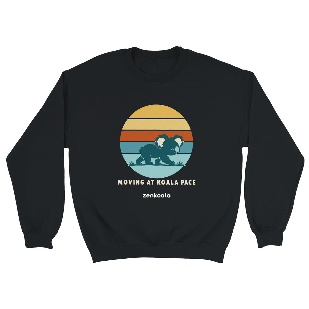 Moving at Koala Pace feel-good sweatshirt in black, Zen Koala Australia