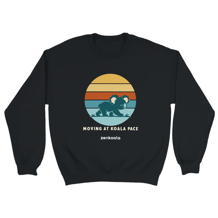 Moving at Koala Pace feel-good sweatshirt in black, Zen Koala Australia