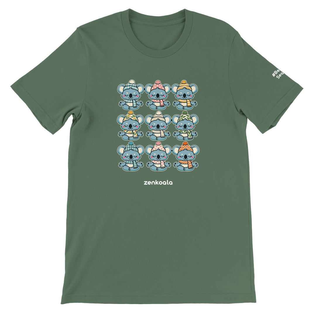 Koala Beanie Club feel-good tee in military green, Zen Koala Australia