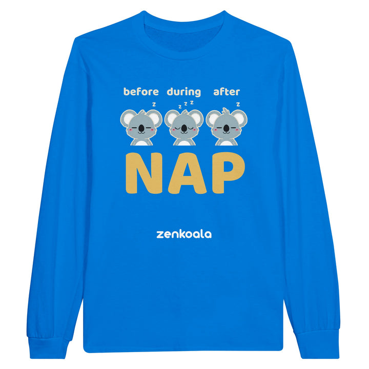 Before Nap Nap After Nap Koala long sleeve tee in royal — Zen Koala Australia