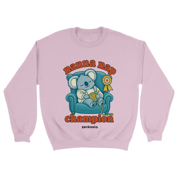 Nanna Nap Champion feel-good sweatshirt in light pink, Zen Koala Australia
