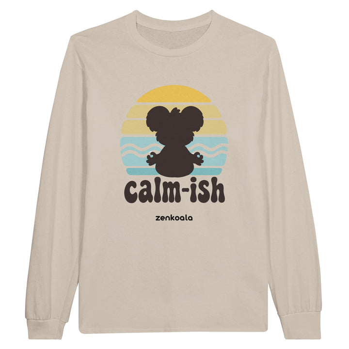 Calm-ish Retro Sunset Koala feel-good long sleeve tee in sand, Zen Koala Australia