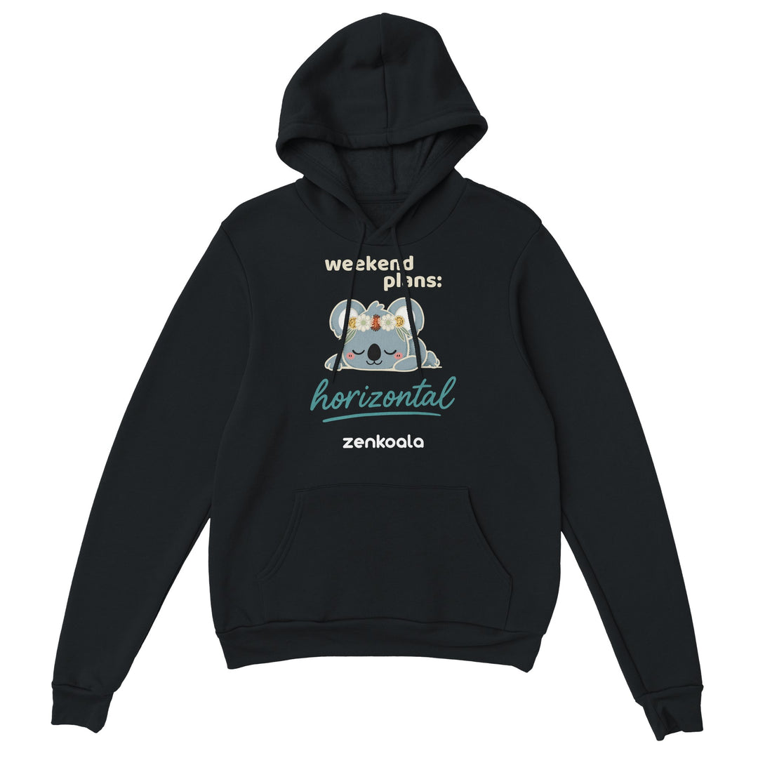 Weekend Plans Horizontal Koala feel-good hoodie in Black — Zen Koala Australia