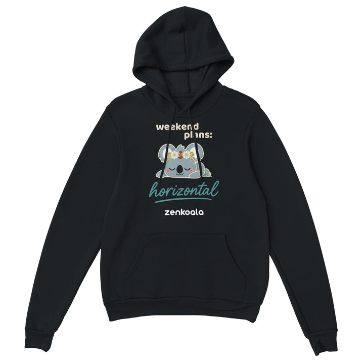 Weekend Plans Horizontal Koala feel-good hoodie in Black — Zen Koala Australia