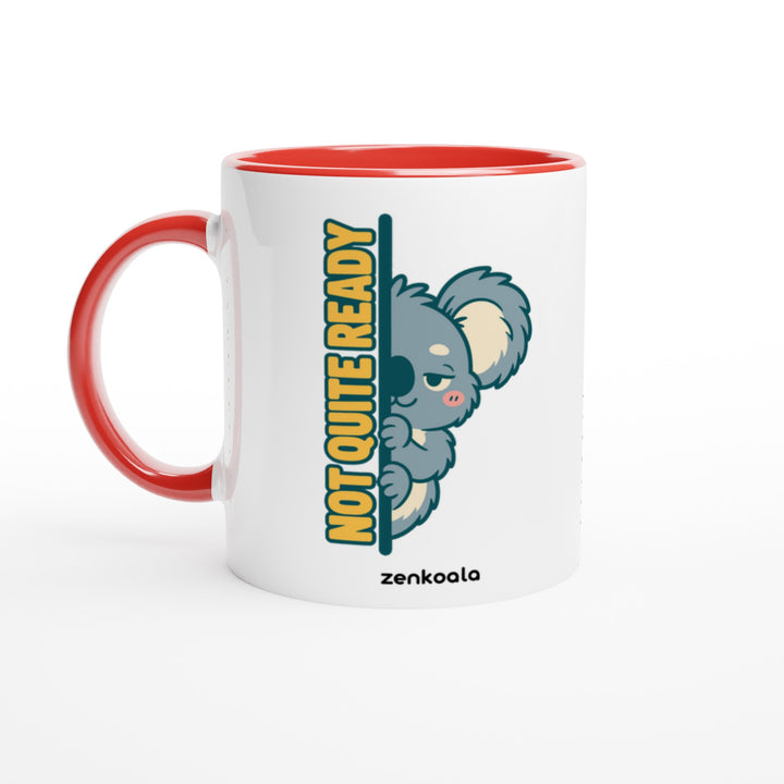 Not Quite Ready mug in red: white with a red rim, inside and handle, Zen Koala Australia