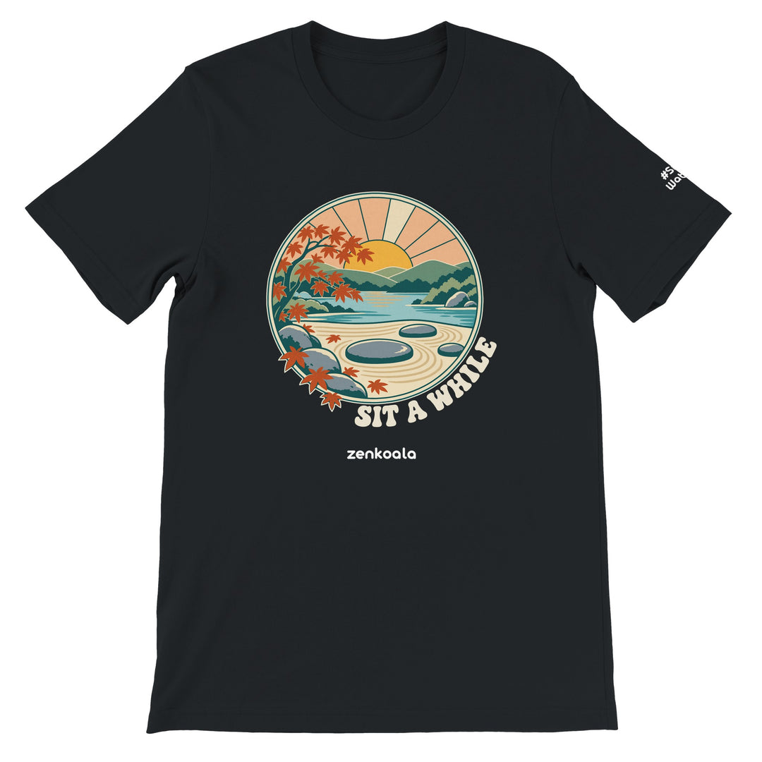 Zen Garden Sit a While feel-good tee in black, Zen Koala Australia