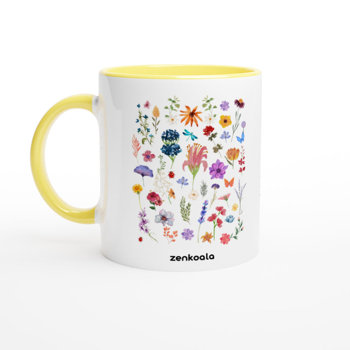 Stay Wild mug in yellow: white with a yellow rim, inside and handle, Zen Koala Australia