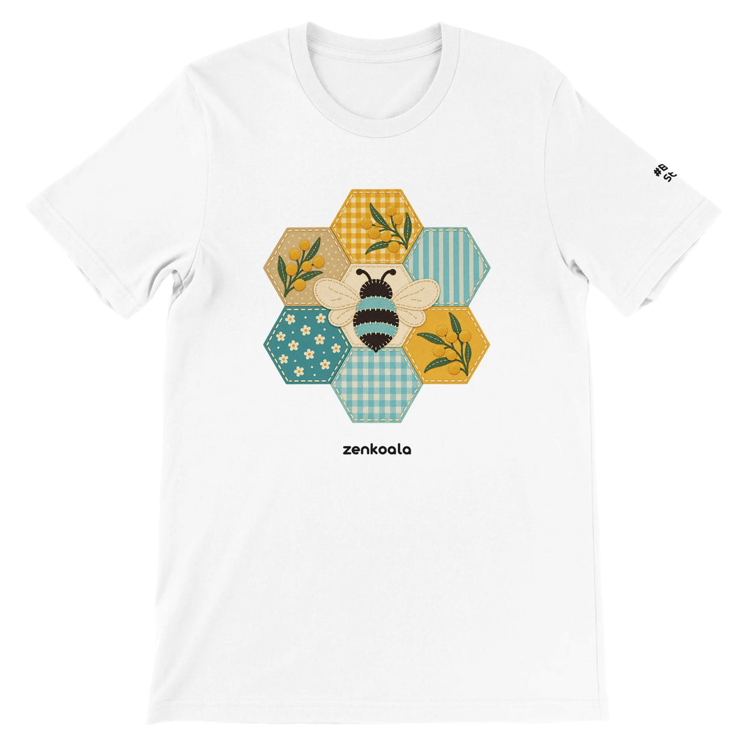 Honeycomb Bee feel-good tee in white, Zen Koala Australia