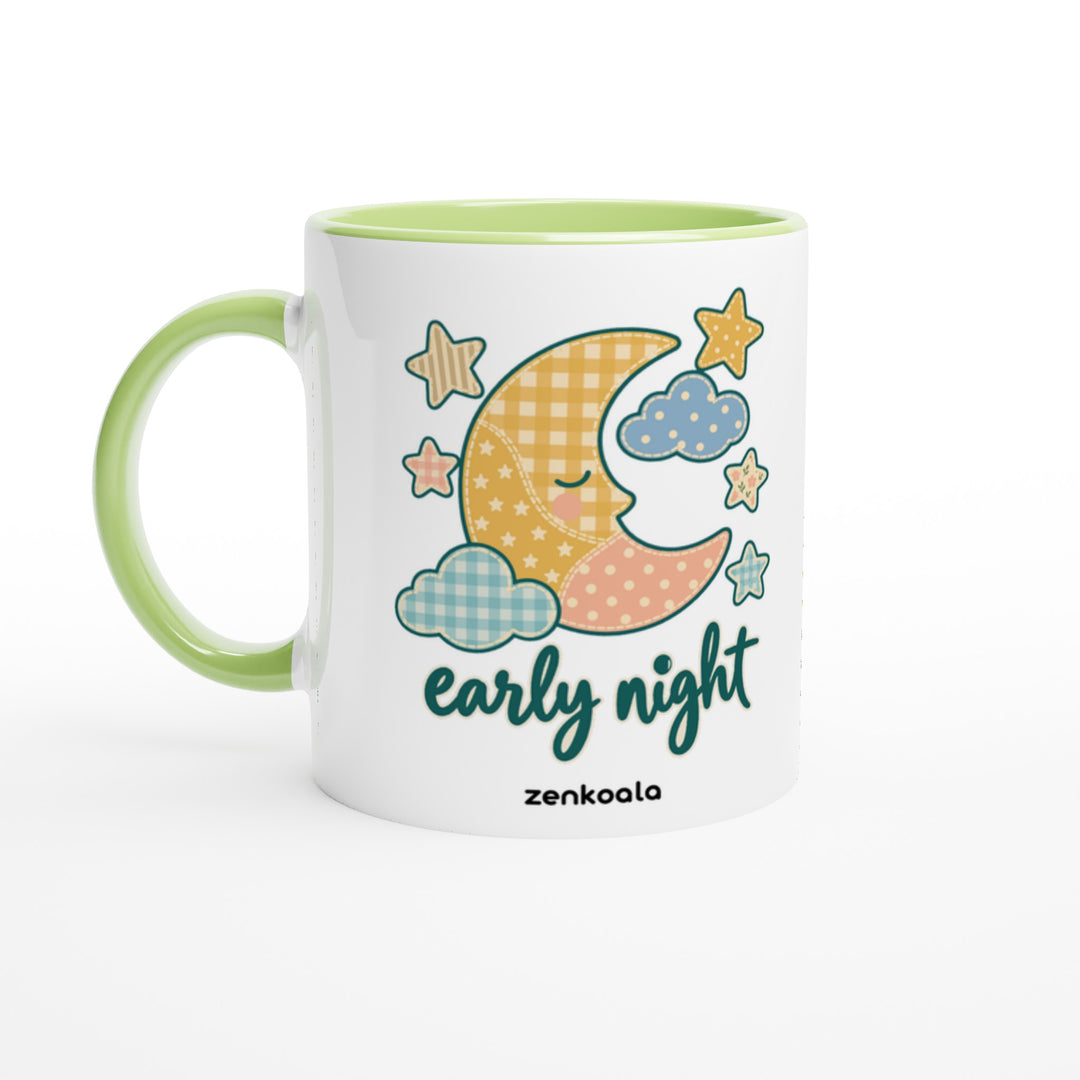 Early Night Moon mug in green: white with a green rim, inside and handle, Zen Koala Australia