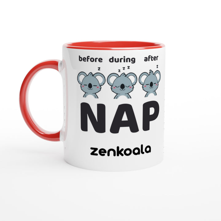 Before Nap Nap After Nap Koala feel-good mug, red inside — Zen Koala Australia