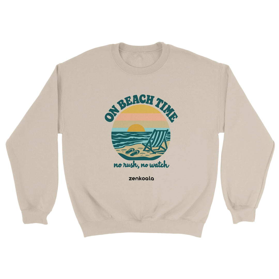On Beach Time feel-good sweatshirt in sand, Zen Koala Australia