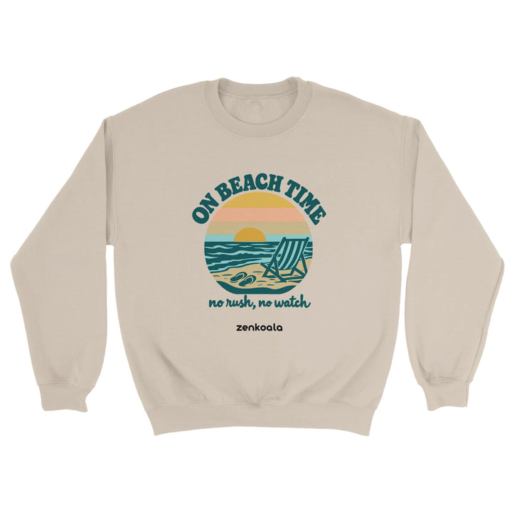 On Beach Time feel-good sweatshirt in sand, Zen Koala Australia