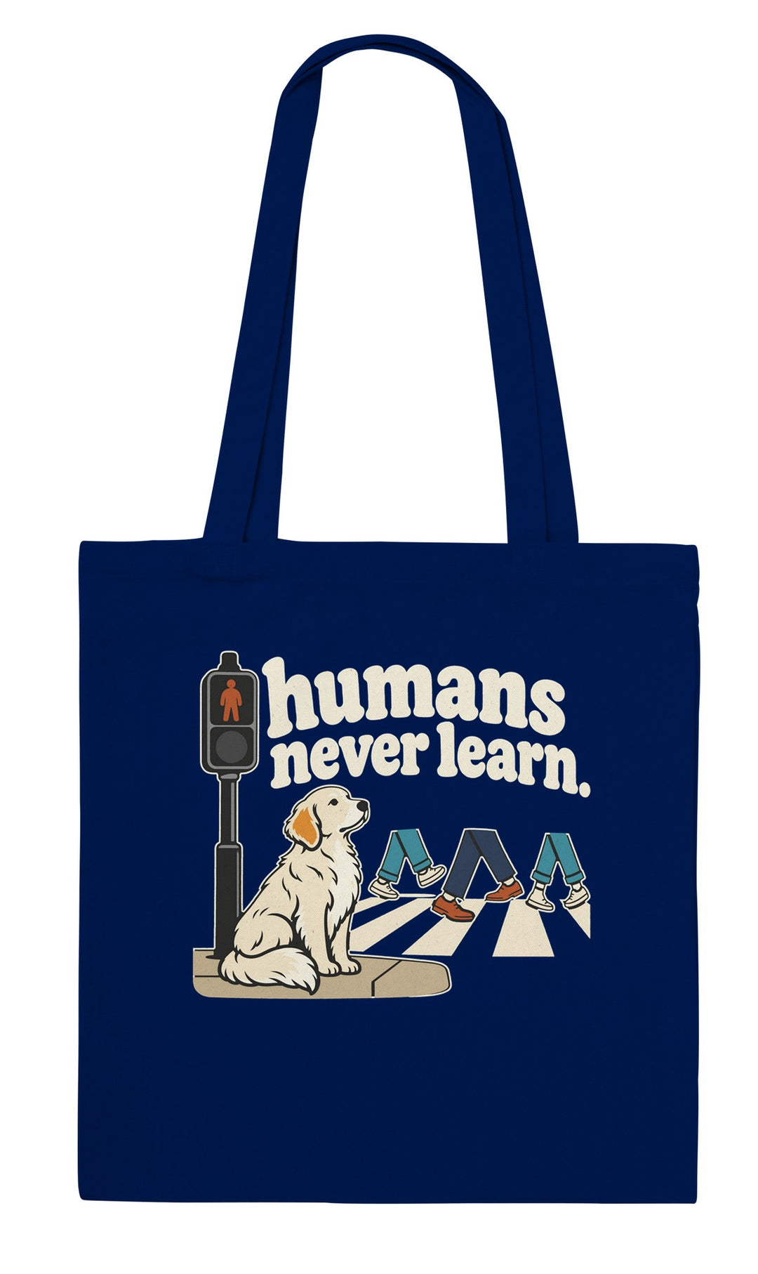 Humans Never Learn feel-good tote bag in navy, Zen Koala Australia