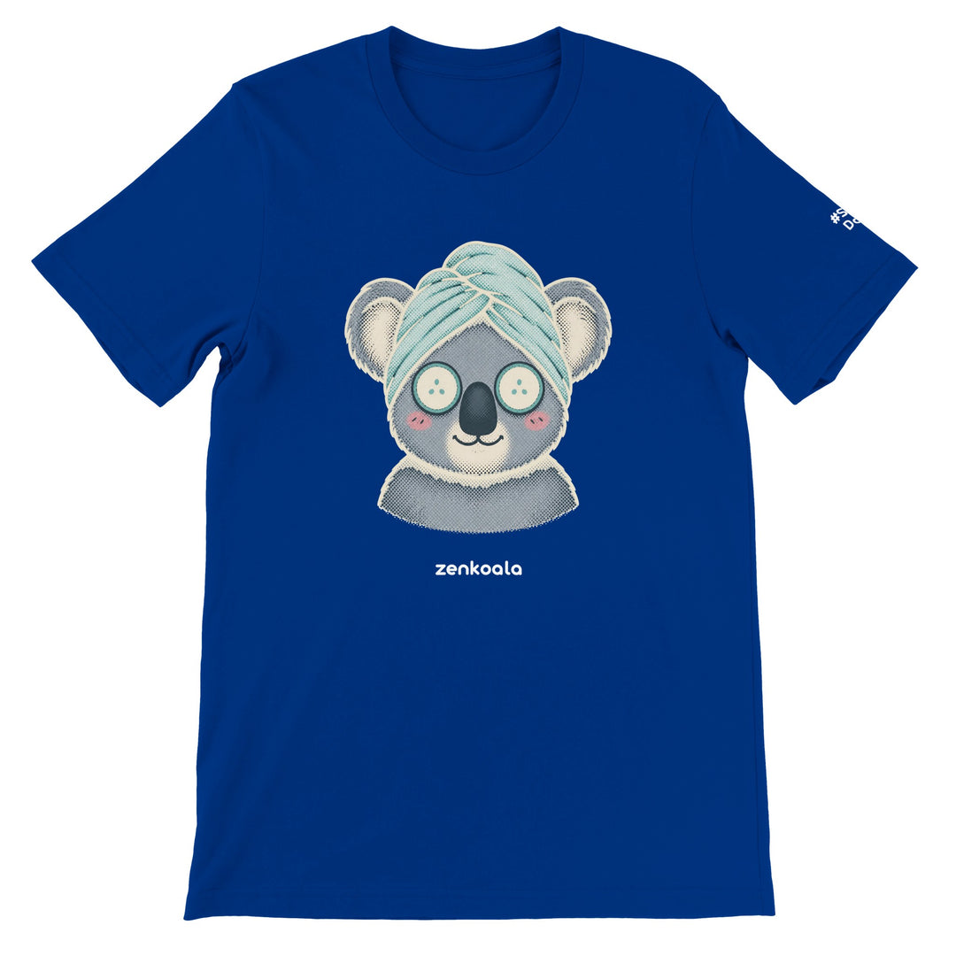 Koala Spa Day feel-good tee in true royal, Zen Koala Australia