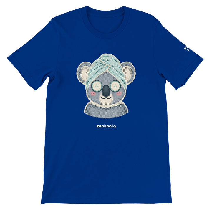 Koala Spa Day feel-good tee in true royal, Zen Koala Australia