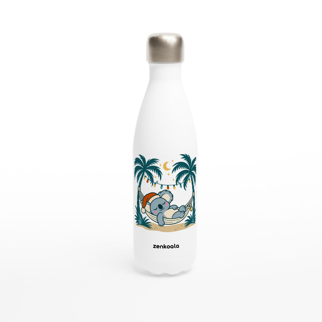 Koala Santa Hammock feel-good water bottle: a koala in a Santa hat dozing in a hammock, Zen Koala Australia