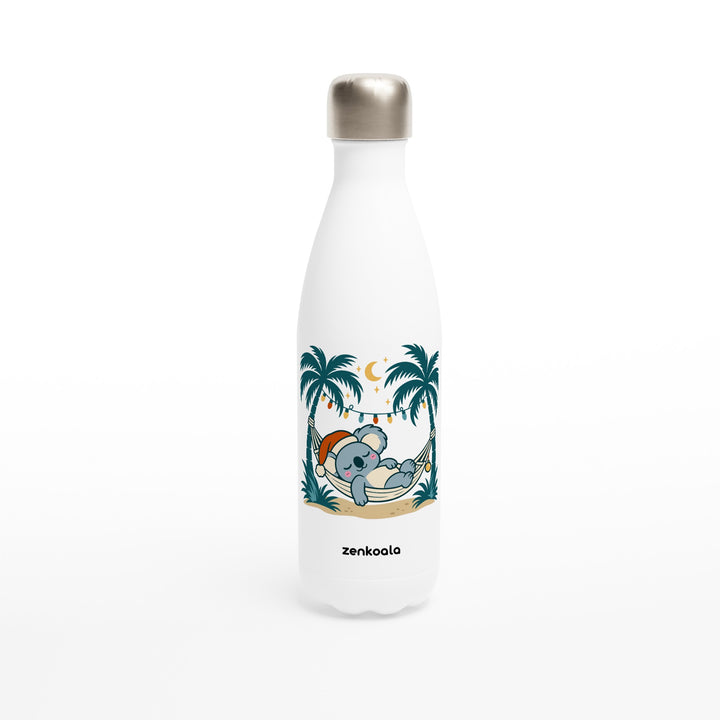 Koala Santa Hammock feel-good water bottle: a koala in a Santa hat dozing in a hammock, Zen Koala Australia
