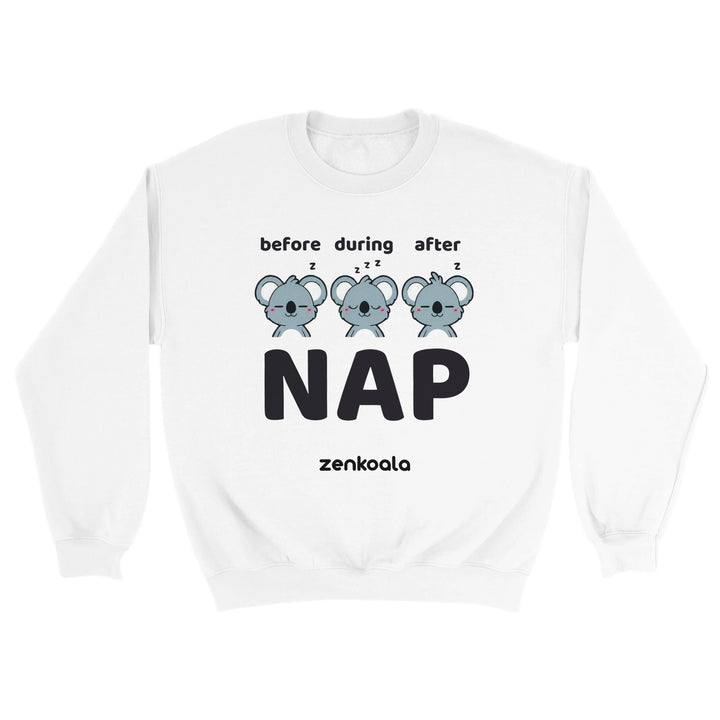Before Nap Nap After Nap Koala feel-good sweatshirt in White — Zen Koala Australia
