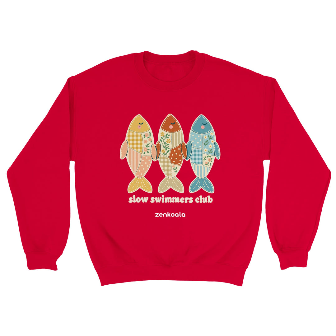 Slow Swimmers Club feel-good sweatshirt in red, Zen Koala Australia