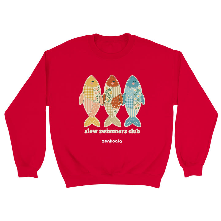 Slow Swimmers Club feel-good sweatshirt in red, Zen Koala Australia