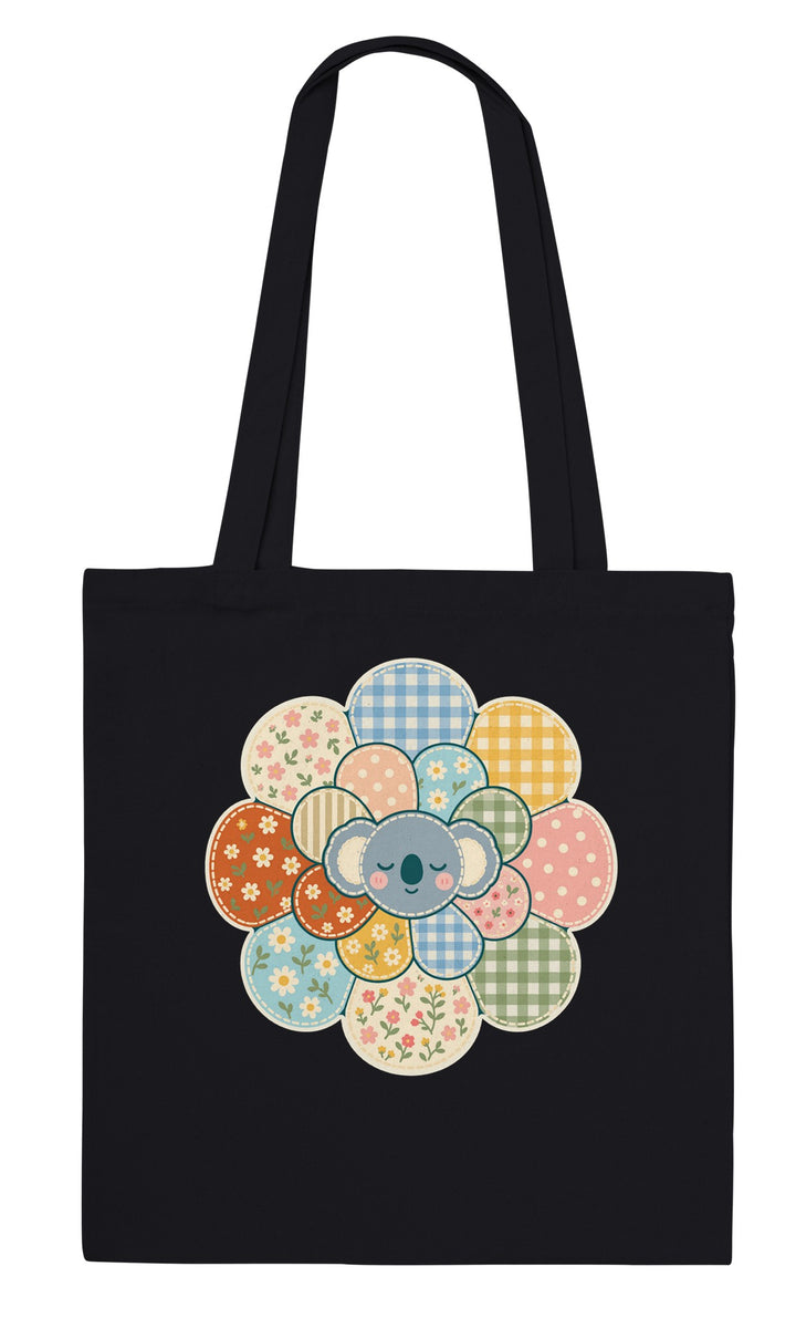 Zen Mandala Flower feel-good tote bag in black, Zen Koala Australia