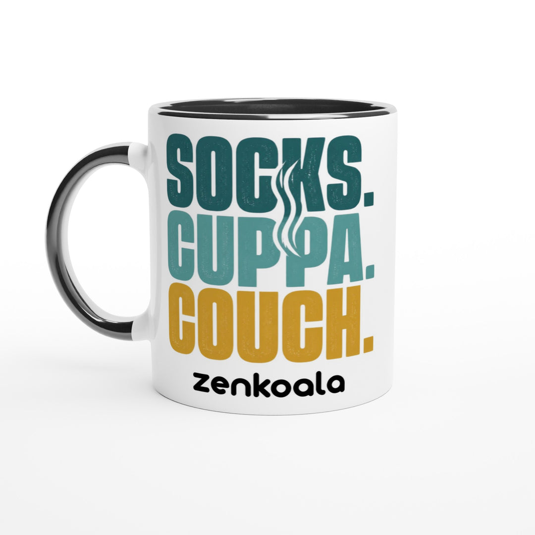 Socks Cuppa Couch feel-good mug, black inside — Zen Koala Australia