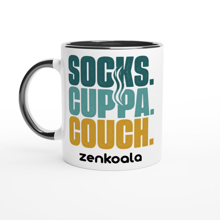 Socks Cuppa Couch feel-good mug, black inside — Zen Koala Australia