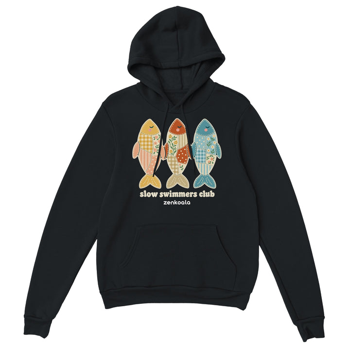Slow Swimmers Club feel-good hoodie in black, Zen Koala Australia