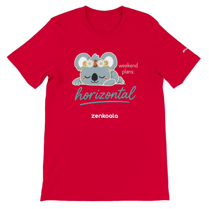 Weekend Plans Horizontal Koala feel-good tee in red — Zen Koala Australia