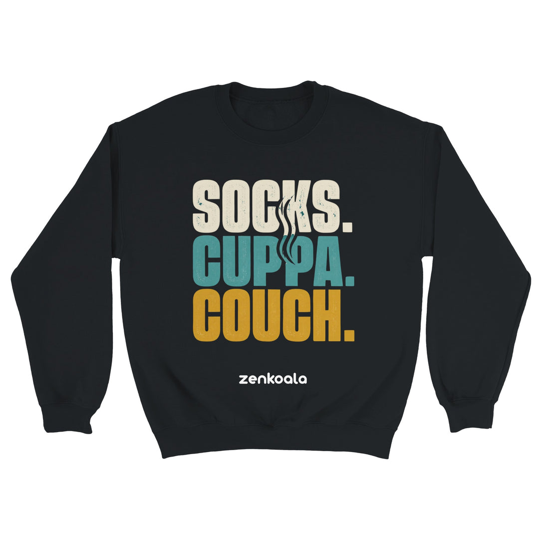 Socks Cuppa Couch feel-good sweatshirt in black — Zen Koala Australia