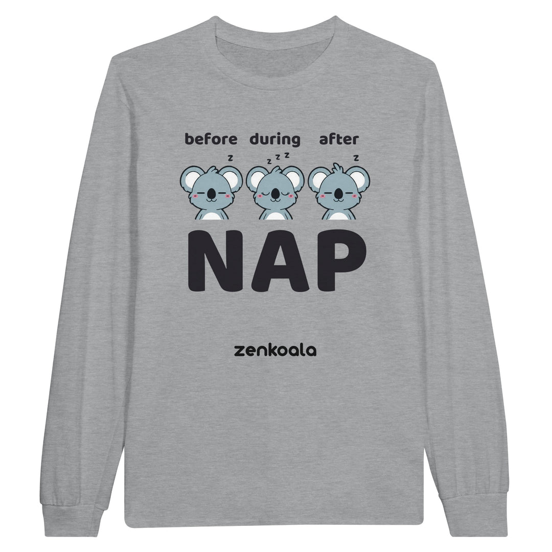 Before Nap Nap After Nap Koala long sleeve tee in sports grey — Zen Koala Australia