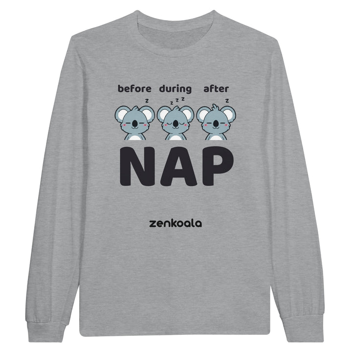 Before Nap Nap After Nap Koala long sleeve tee in sports grey — Zen Koala Australia