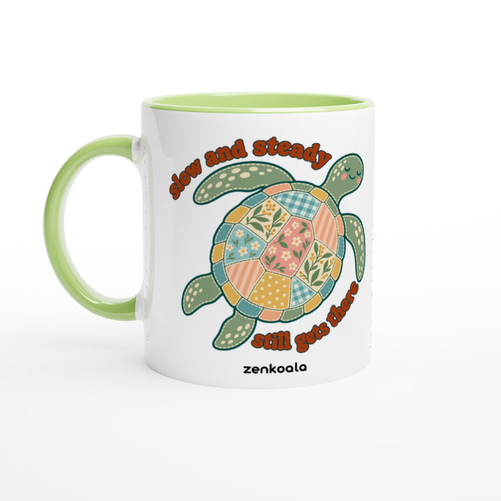Slow and Steady Turtle feel-good mug: a faux patchwork sea turtle, Zen Koala Australia