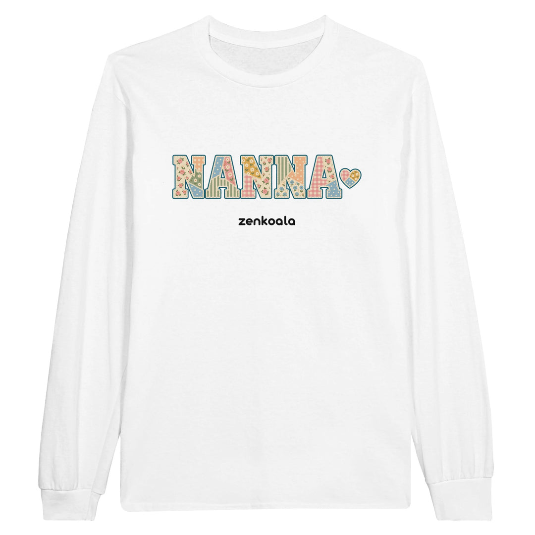 Nanna Faux Patchwork feel-good long sleeve tee in white, Zen Koala Australia