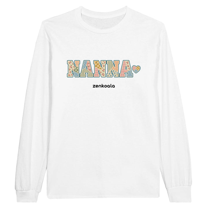 Nanna Faux Patchwork feel-good long sleeve tee in white, Zen Koala Australia