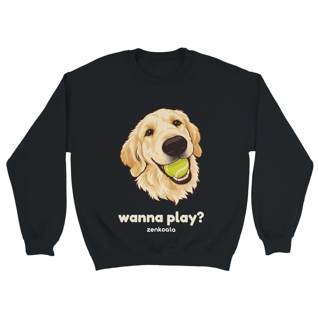 Wanna Play? feel-good sweatshirt in black, Zen Koala Australia