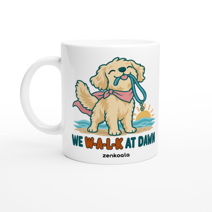 We Walk at Dawn mug in all white, Zen Koala Australia