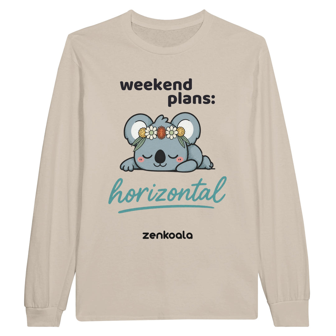 Weekend Plans Horizontal Koala long sleeve tee in sand — Zen Koala Australia