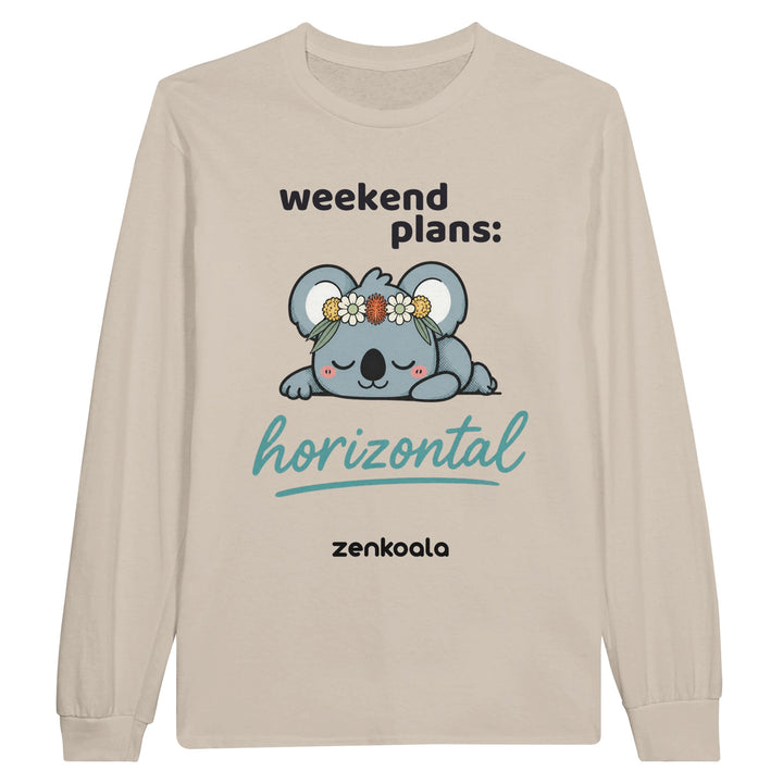 Weekend Plans Horizontal Koala long sleeve tee in sand — Zen Koala Australia