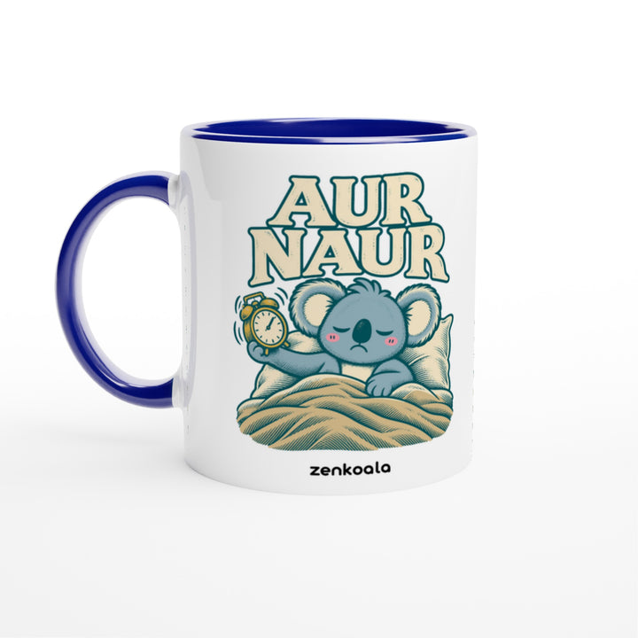 Aur Naur mug in blue: white with a blue rim, inside and handle, Zen Koala Australia