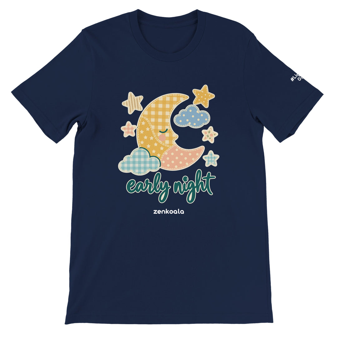 Early Night Moon feel-good tee in navy, Zen Koala Australia