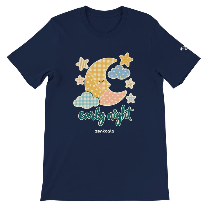 Early Night Moon feel-good tee in navy, Zen Koala Australia
