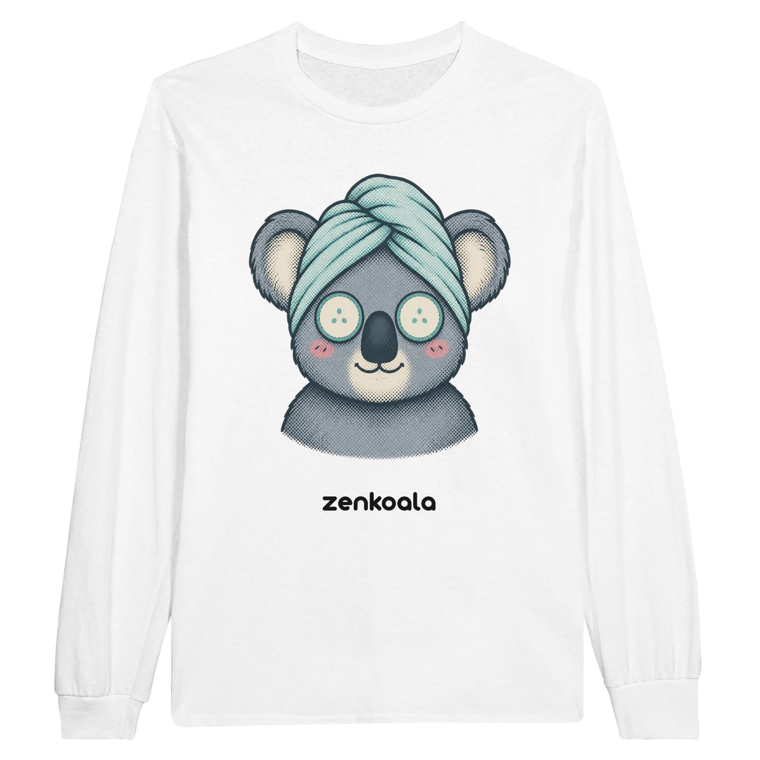 Koala Spa Day long sleeve tee in white — Zen Koala Australia