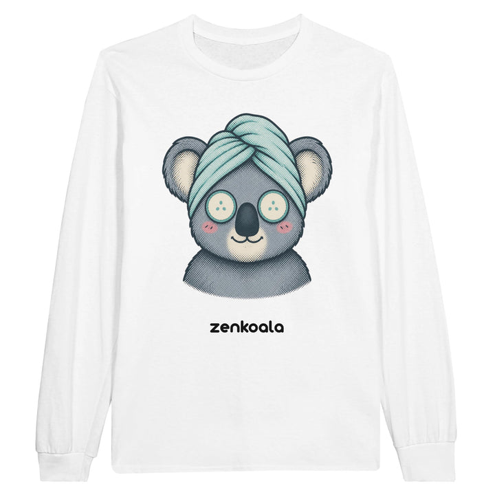 Koala Spa Day long sleeve tee in white — Zen Koala Australia