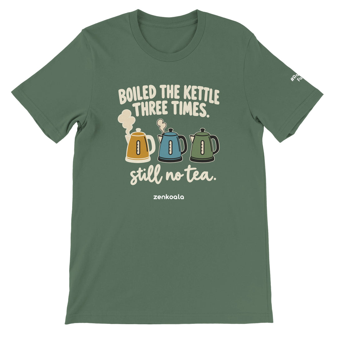 Boiled the Kettle Three Times feel-good tee in military green, Zen Koala Australia