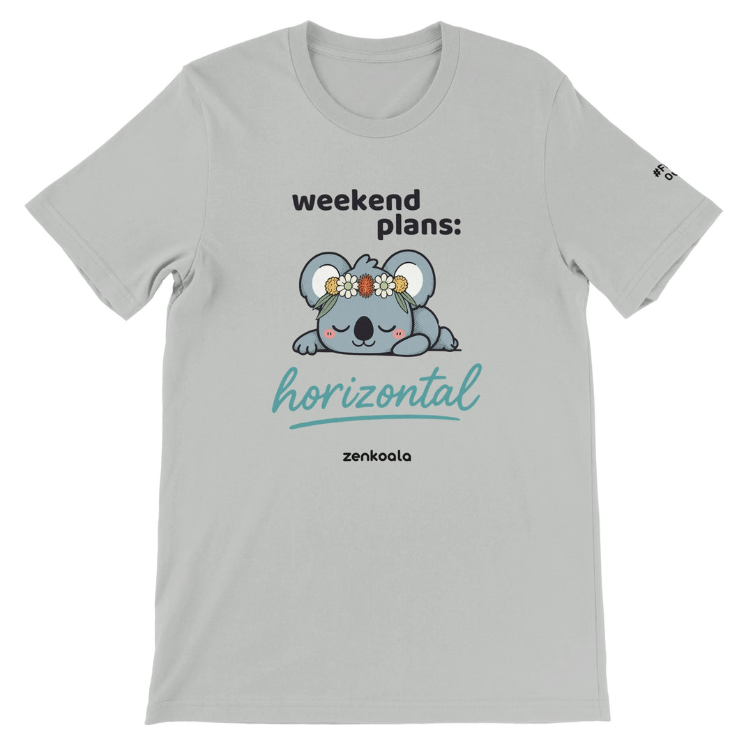 Weekend Plans Horizontal Koala feel-good tee in silver, Zen Koala Australia