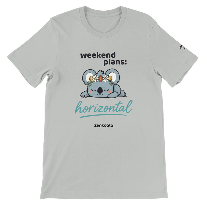 Weekend Plans Horizontal Koala feel-good tee in silver, Zen Koala Australia