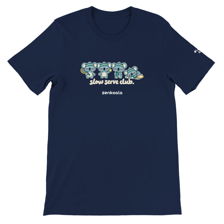 Slow Serve Club feel-good tee in navy, Zen Koala Australia