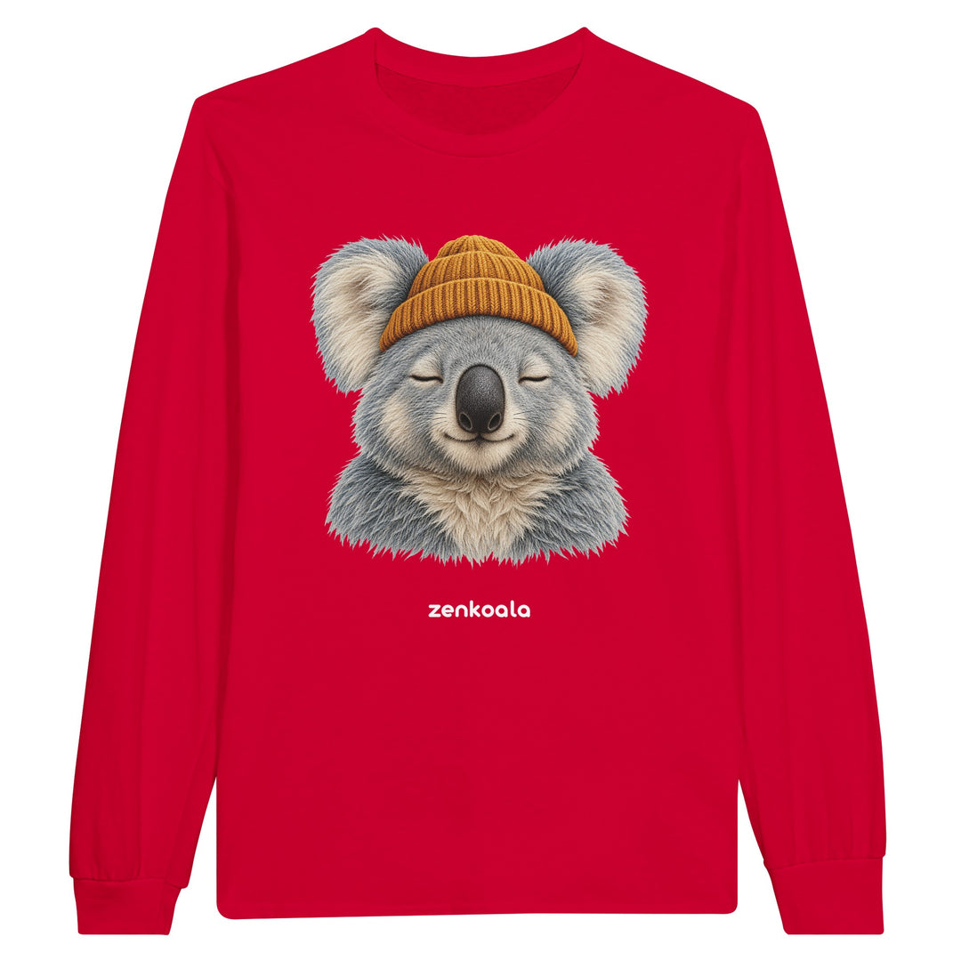Koala Beanie feel-good long sleeve tee in red, Zen Koala Australia